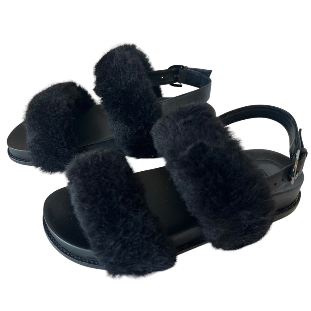 Banana Republic Black Faux Fur Double-Strap Sandals